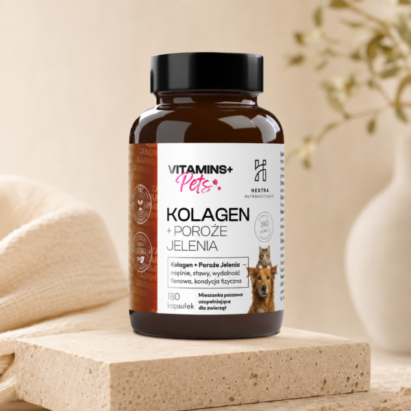 Kolagen + Poroże Jelenia PETS 180 kapsułek – wsparcie mięśni, stawów i kondycji fizycznej dla zwierząt